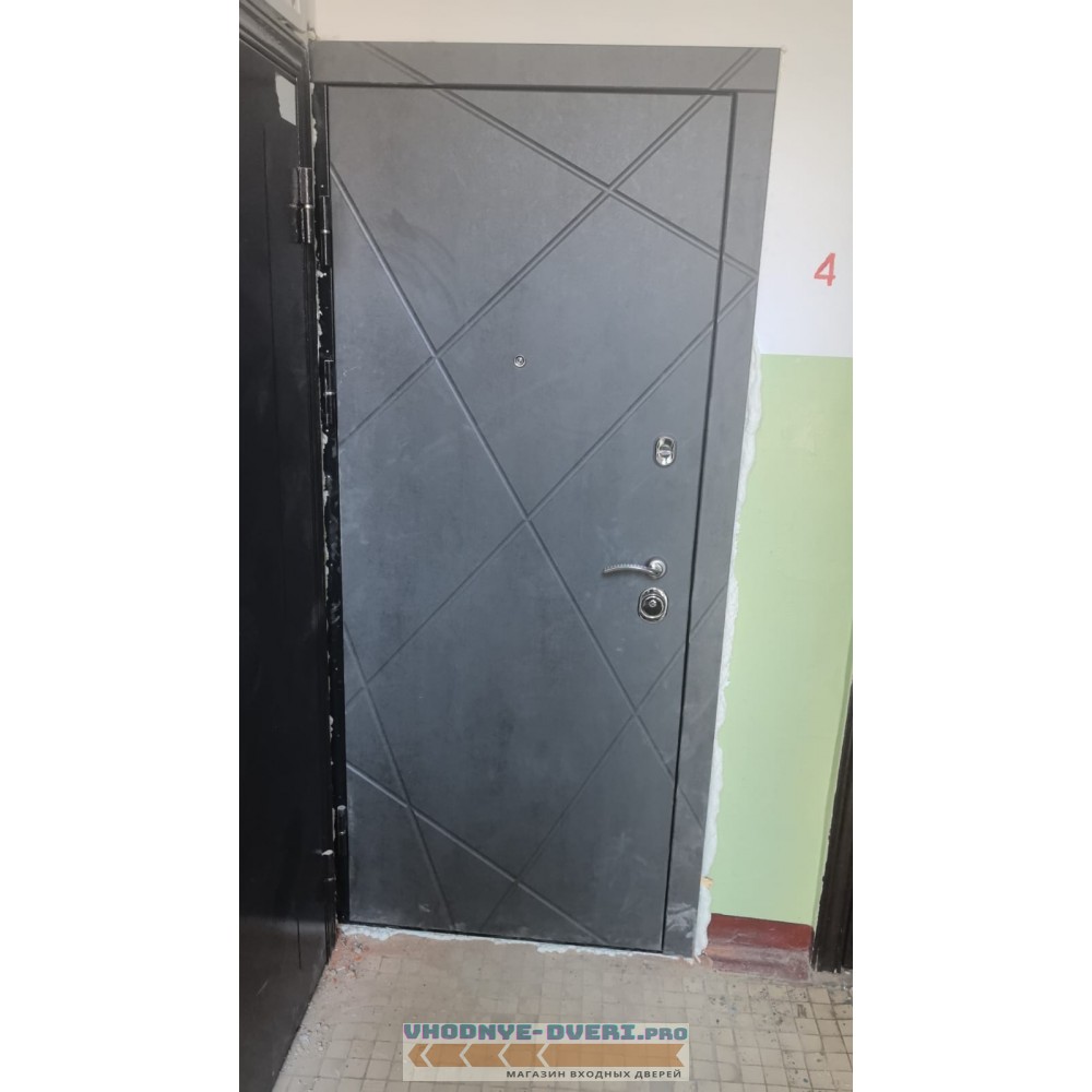 Входная дверь Termo Door Лучи бетон Арка белое дерево