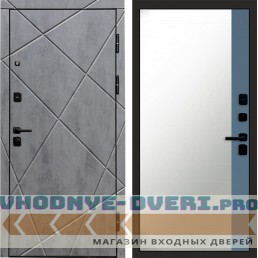 Входная дверь Лучи бетон Зеркало фацет Grey софт