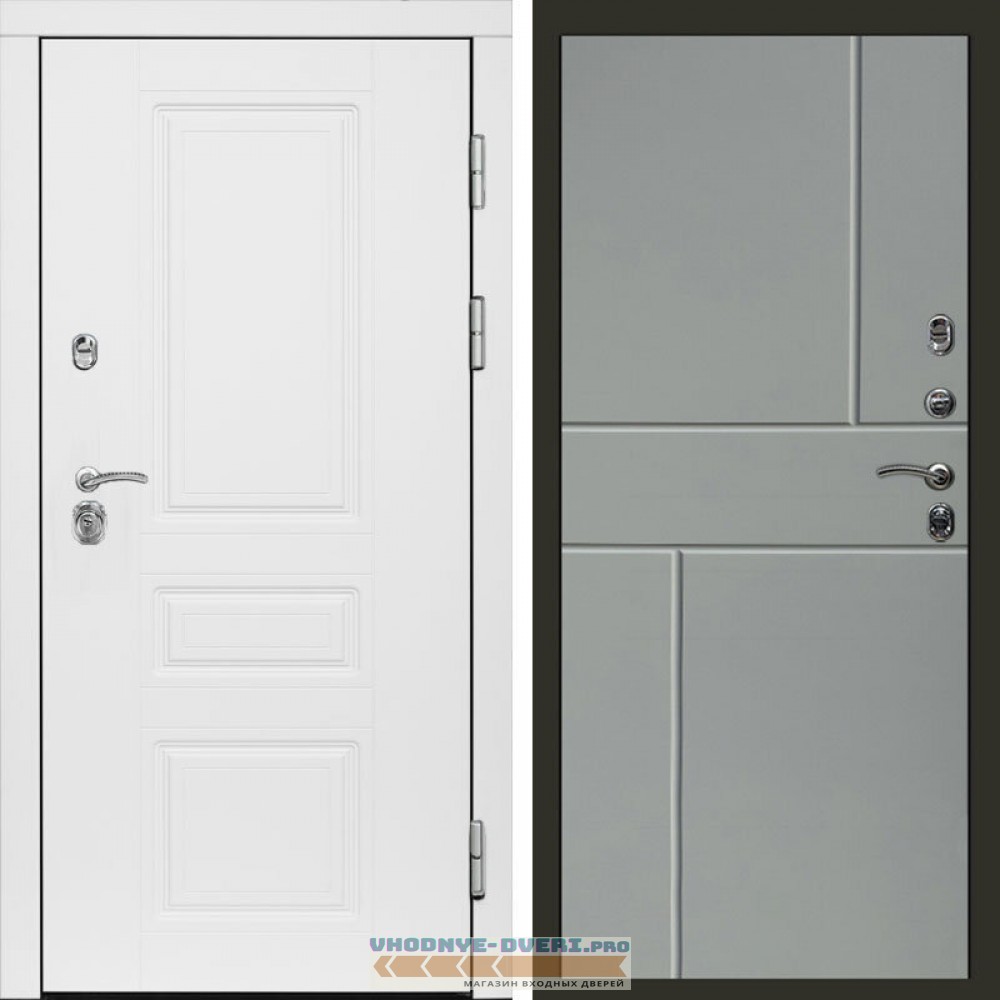 Входная дверь Орегон White Горизонт Grey софт
