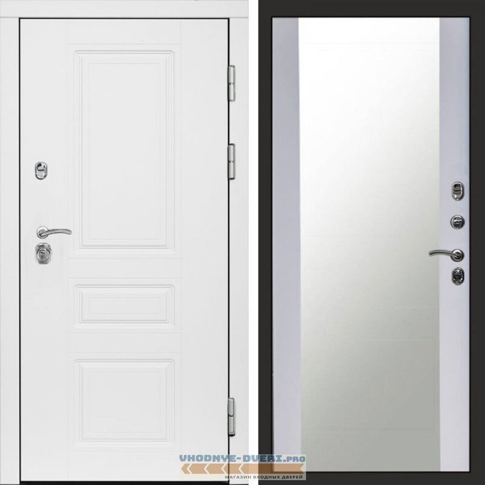 Входная дверь Орегон White Зеркало белый софт