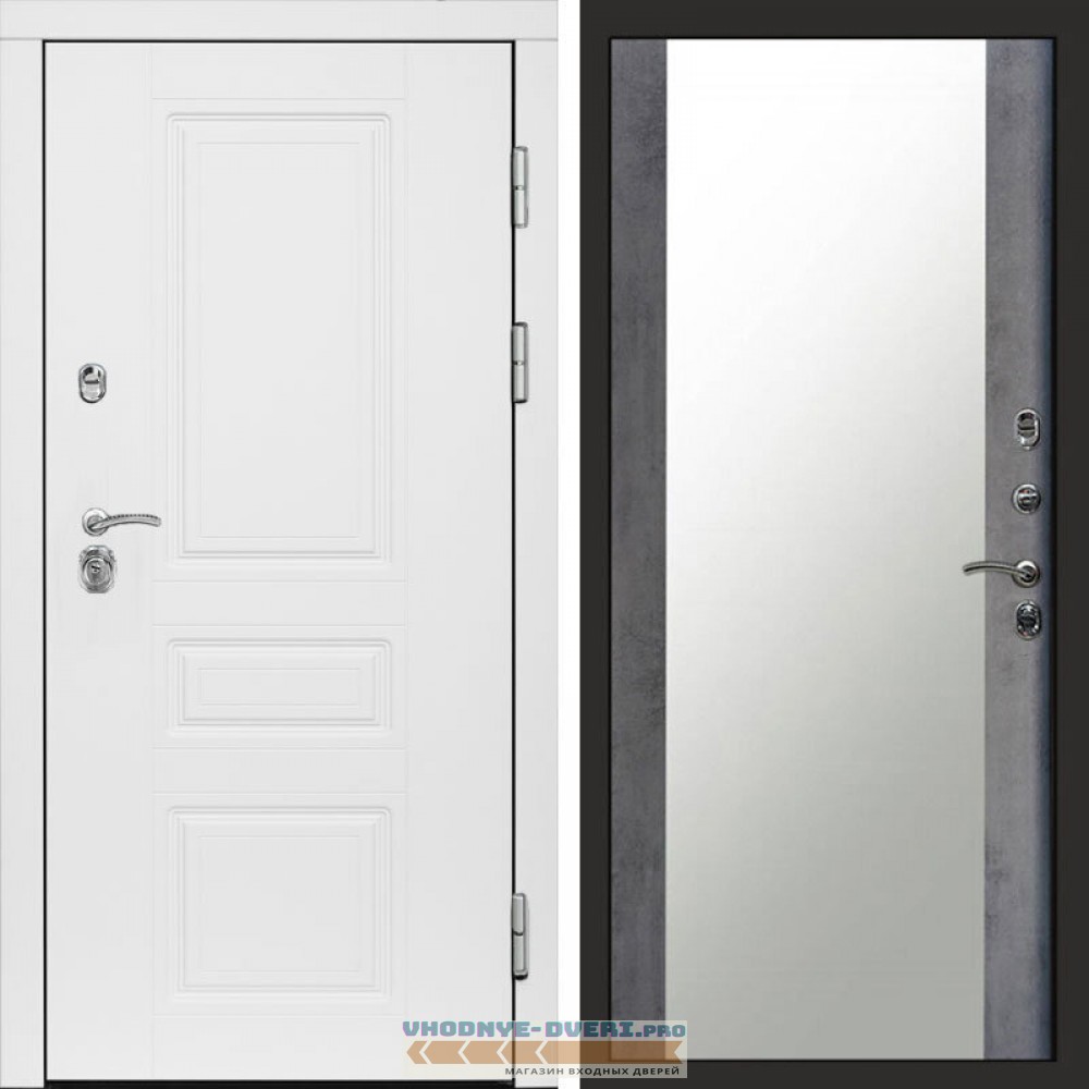 Входная дверь Орегон White Зеркало бетон темный