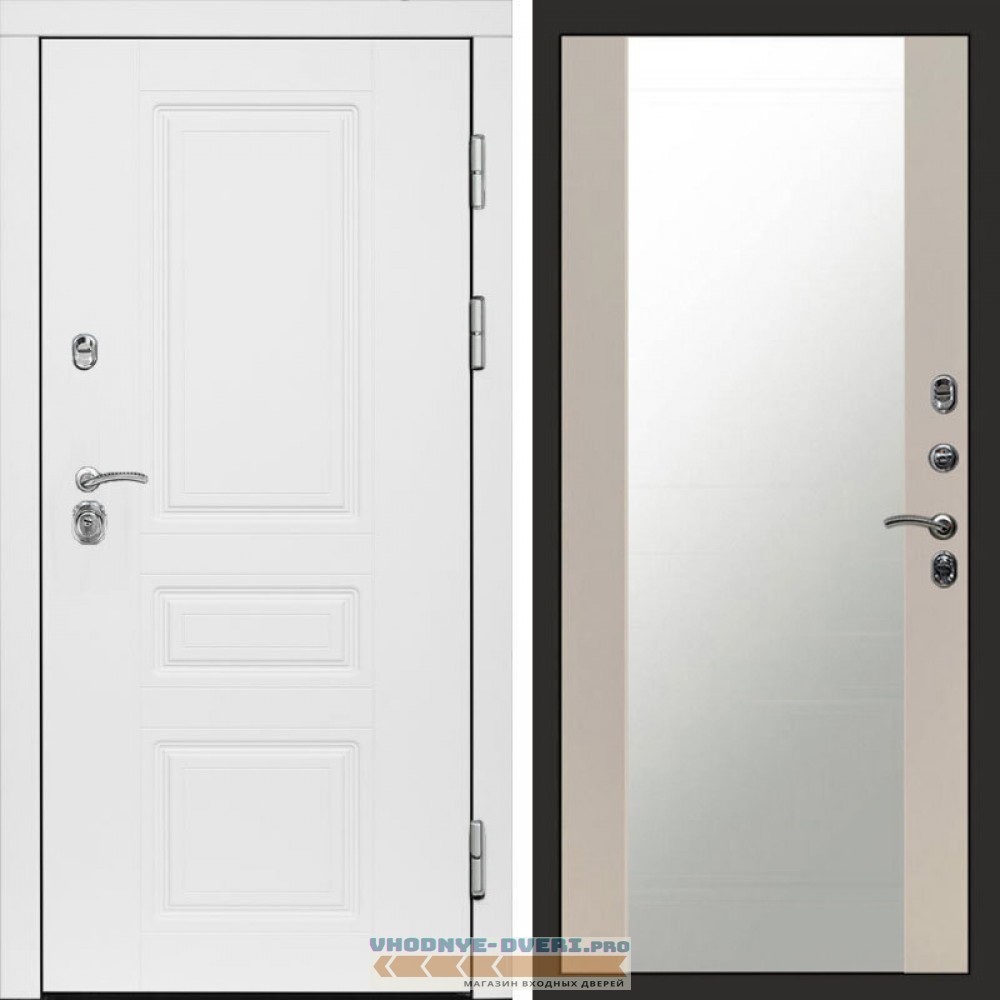 Входная дверь Орегон White Зеркало слоновая кость