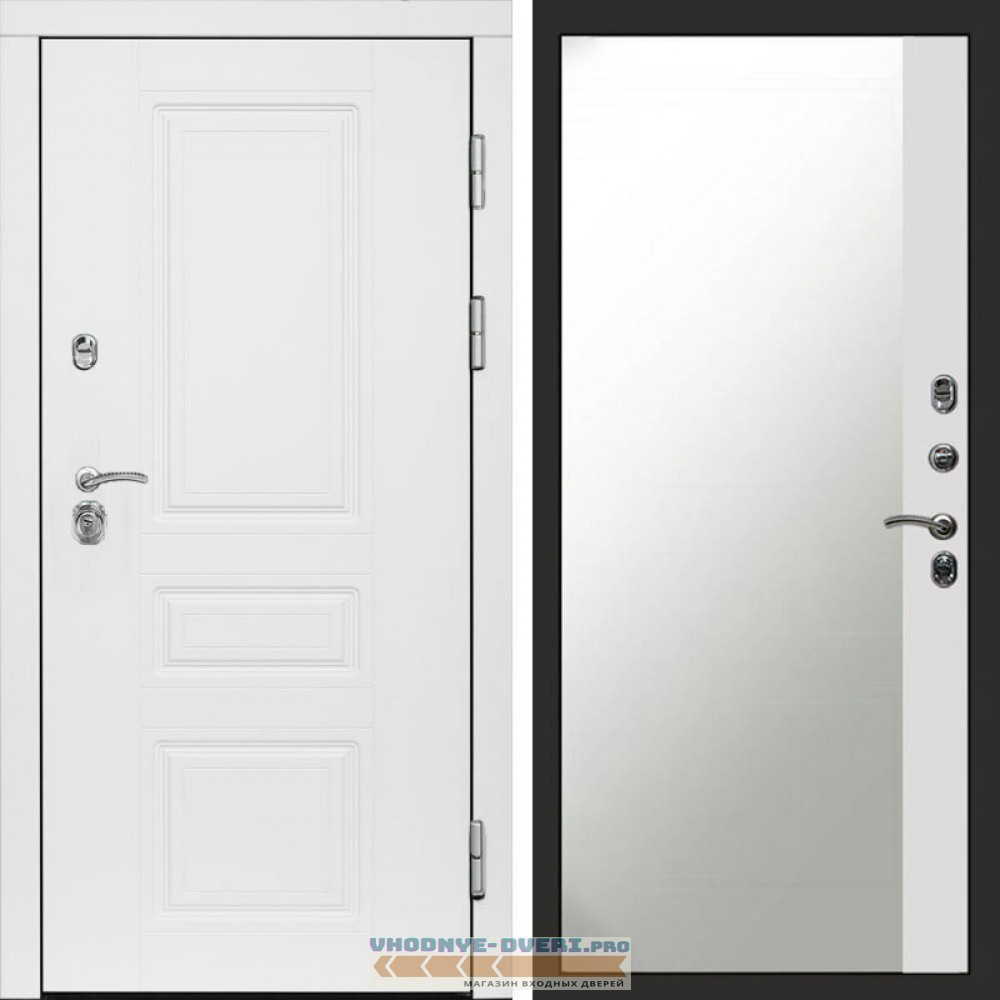 Входная дверь Орегон White Зеркало фацет белый софт