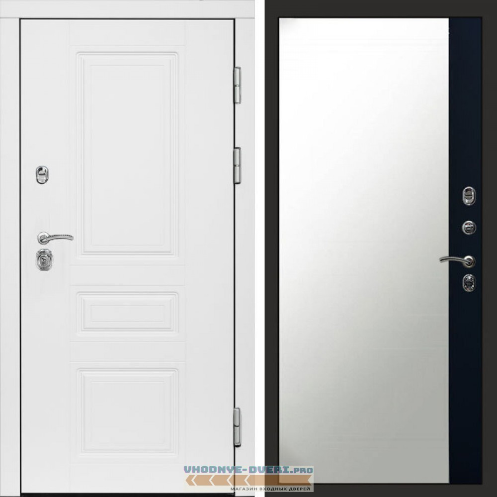 Входная дверь Орегон White Зеркало фацет черный кварц