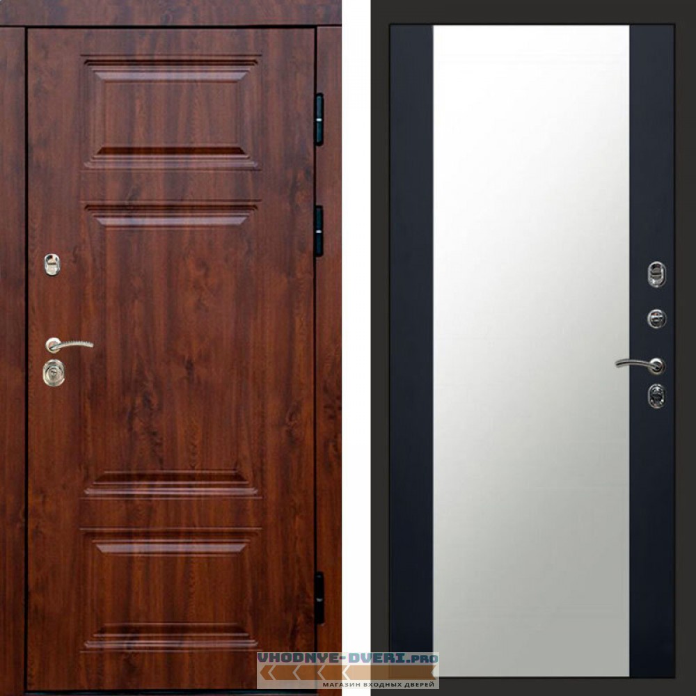 Входная дверь Премиум дуб Зеркало черный кварц+тонировка