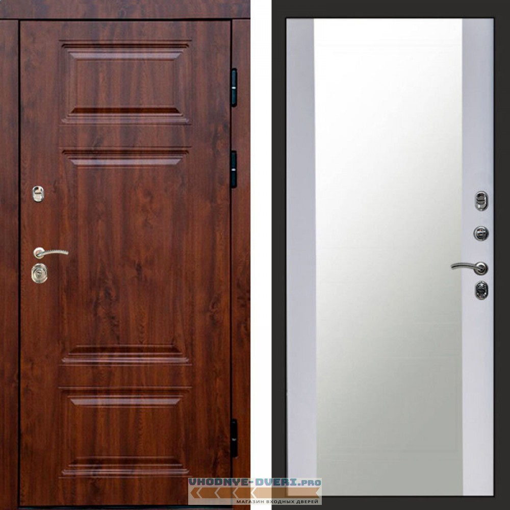 Входная дверь Премиум дуб Зеркало белый софт