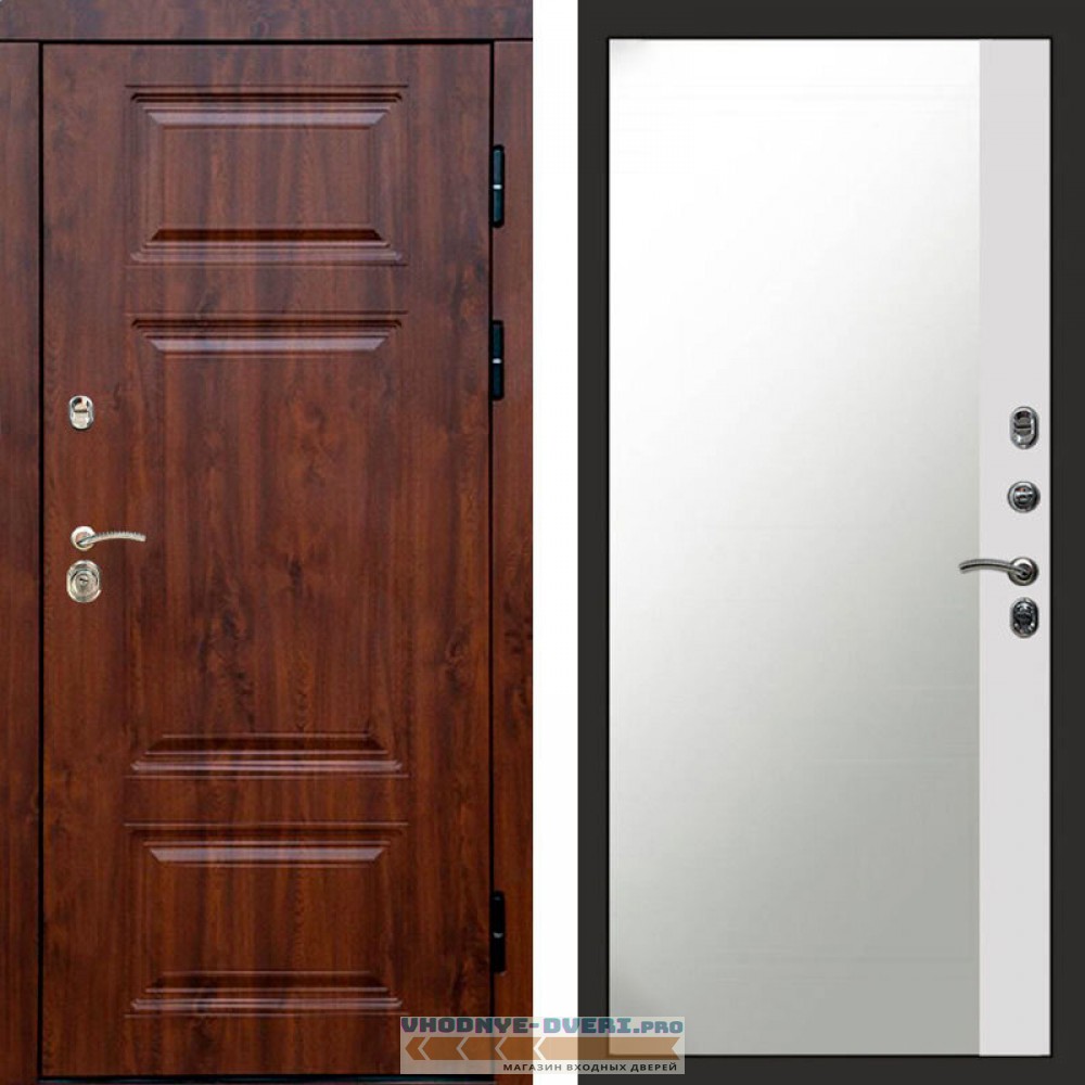 Входная дверь Премиум дуб Зеркало фацет белый софт