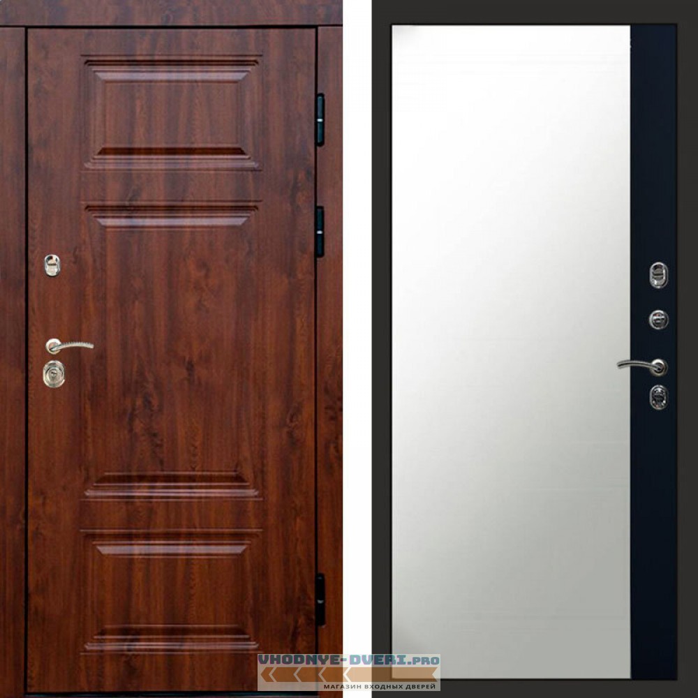 Входная дверь Премиум дуб Зеркало фацет черный кварц