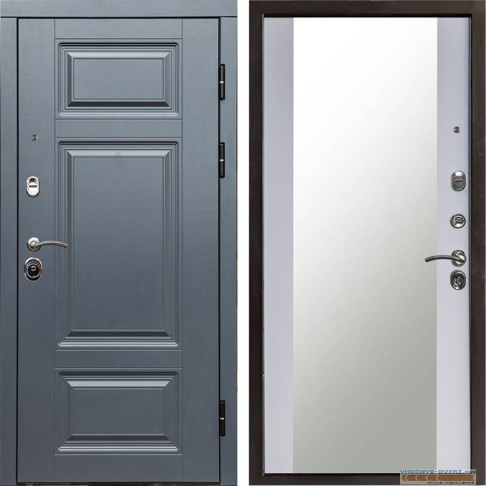 Входная дверь Termo Door Премиум Grey Зеркало белый софт
