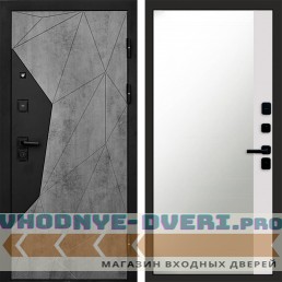 Входная дверь Авангард Бетон Зеркало фацет Белый софт