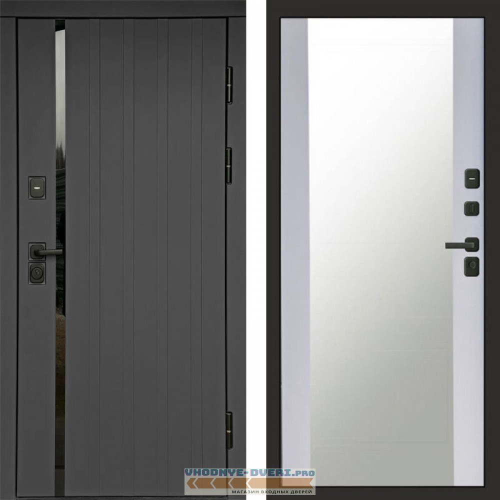 Входная дверь Роял графит Зеркало белый софт