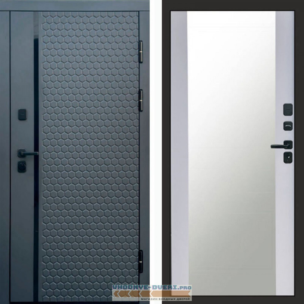 Входная дверь Simple графит Зеркало белый софт