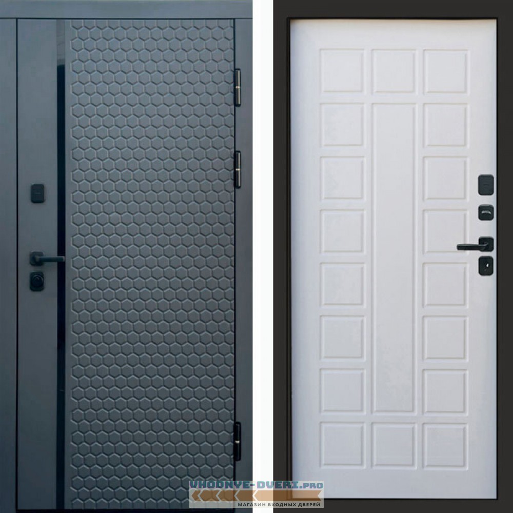 Входная дверь Simple графит Престиж белое дерево