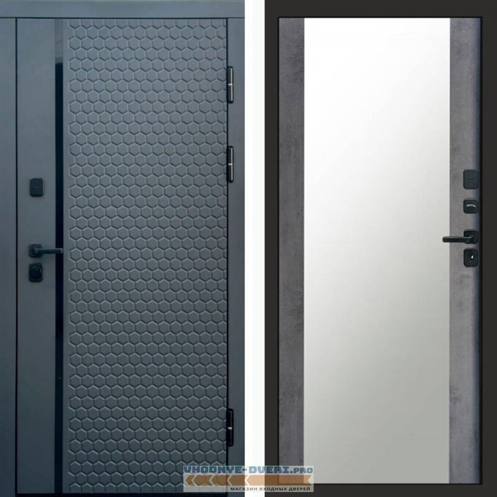 Входная дверь Simple графит Зеркало бетон темный