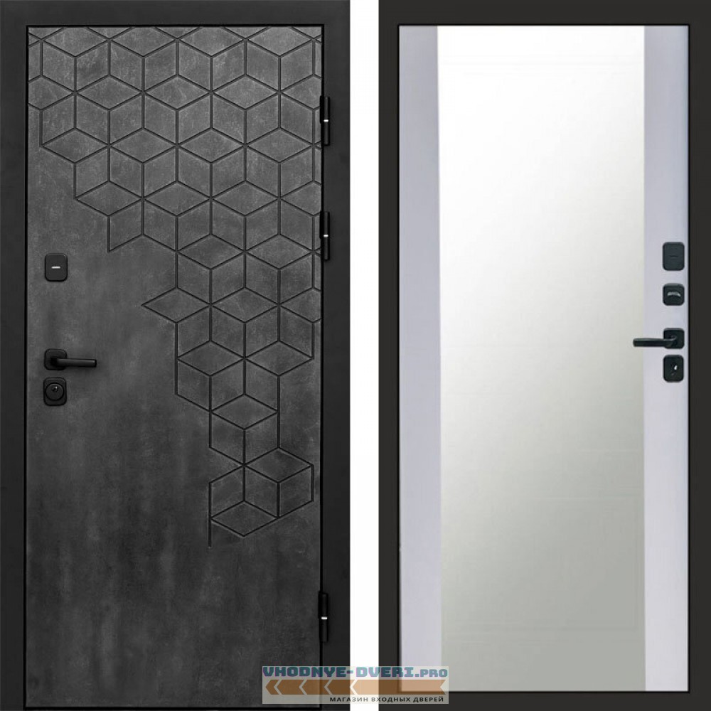 Входная дверь Спейс бетон Зеркало белый софт