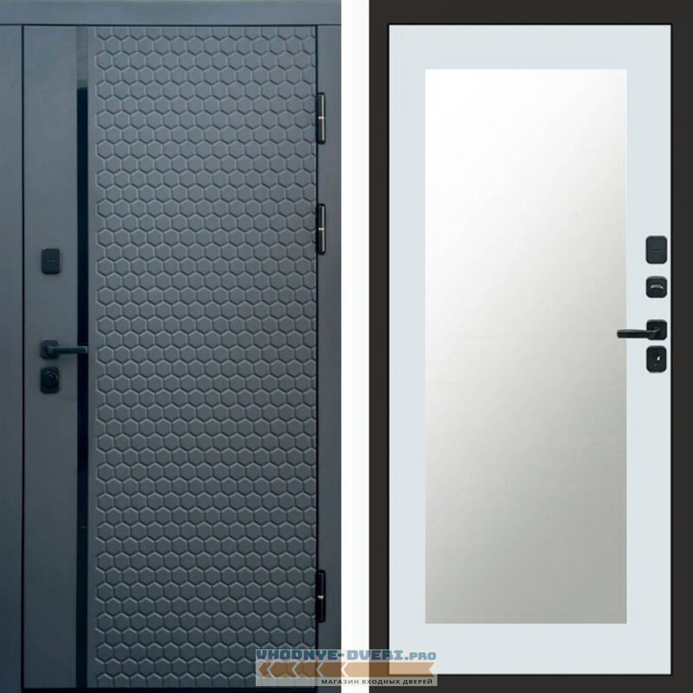 Входная дверь Simple графит Зеркало триумф белый софт