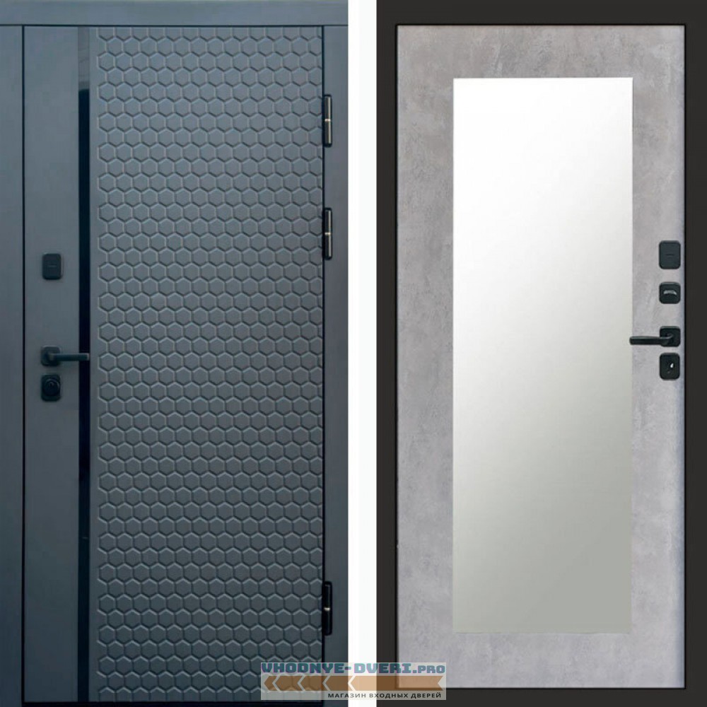 Входная дверь Simple графит Зеркало триумф бетон светлый