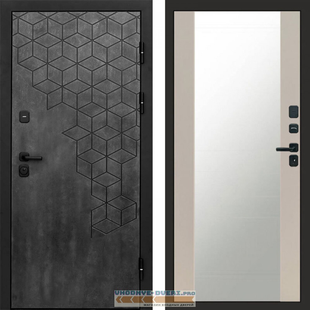 Входная дверь Спейс бетон Зеркало слоновая кость