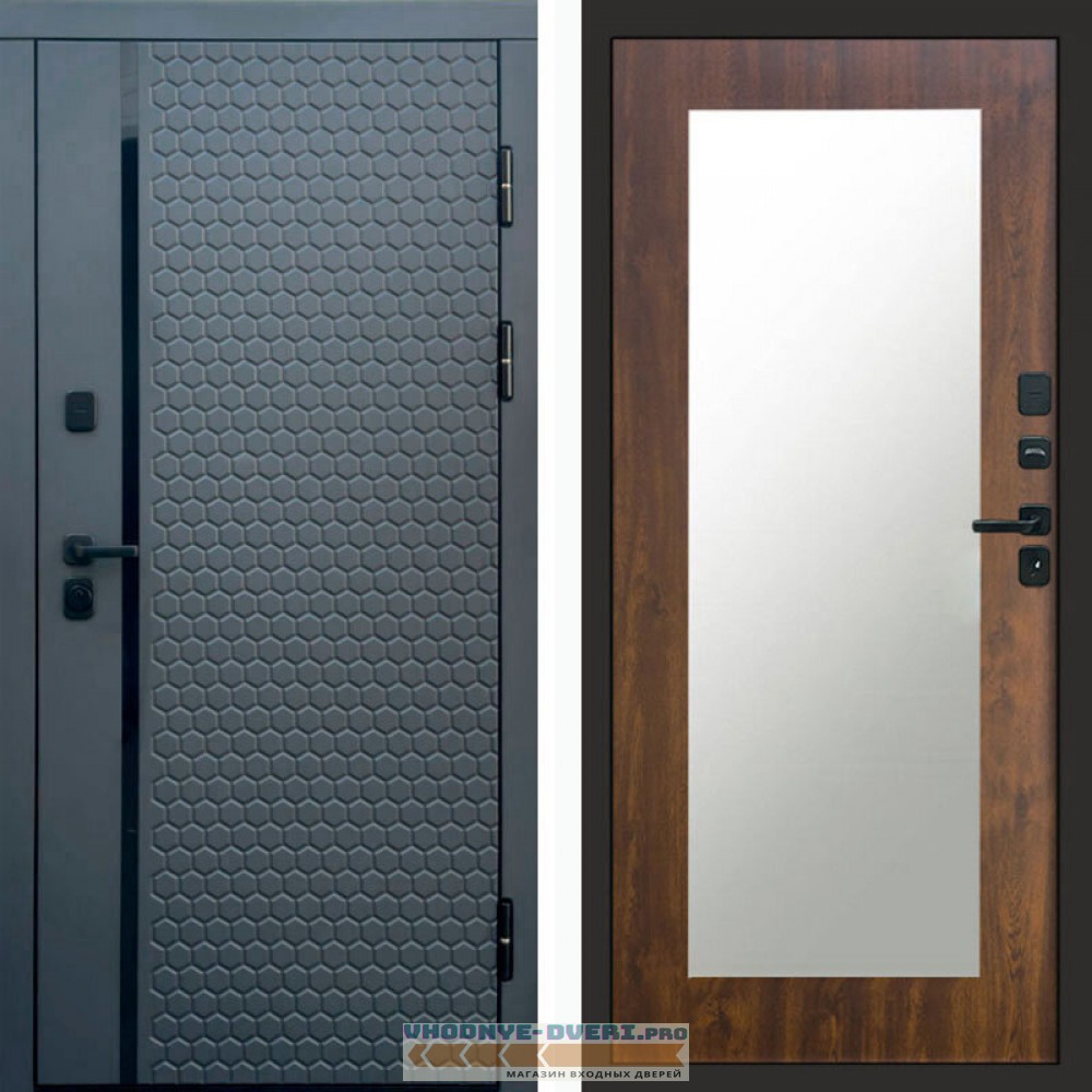 Входная дверь Simple графит Зеркало триумф дуб