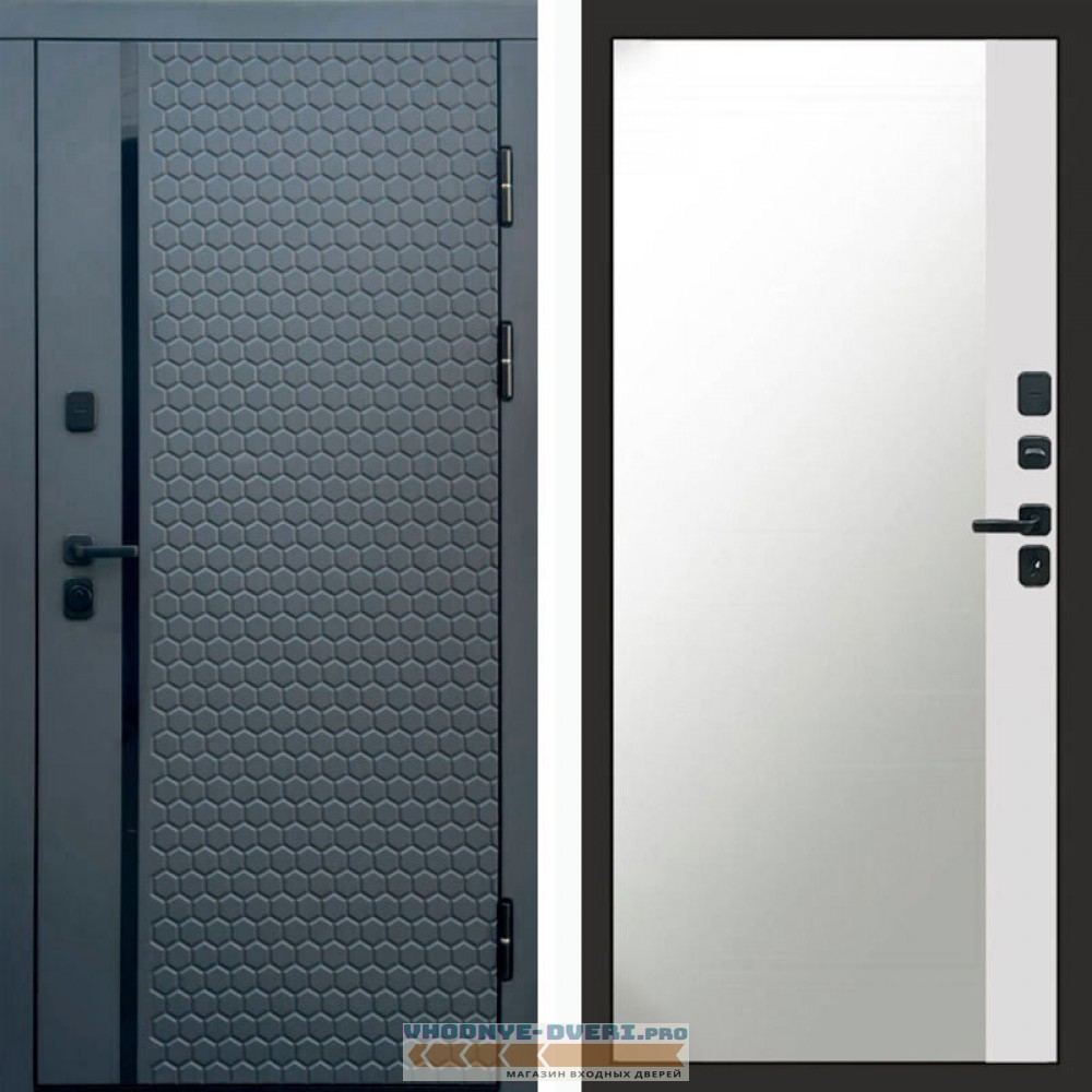 Входная дверь Simple графит Зеркало фацет белый софт