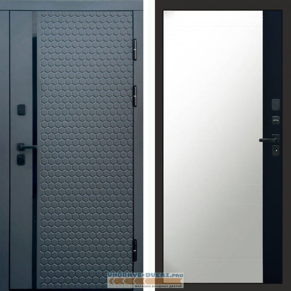 Входная дверь Simple графит Зеркало фацет черный кварц