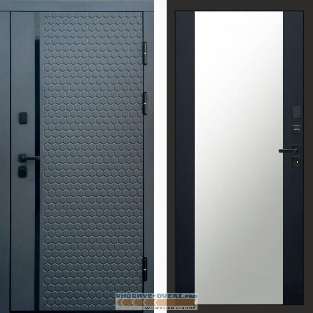 Входная дверь Simple графит Зеркало черный кварц+тонировка