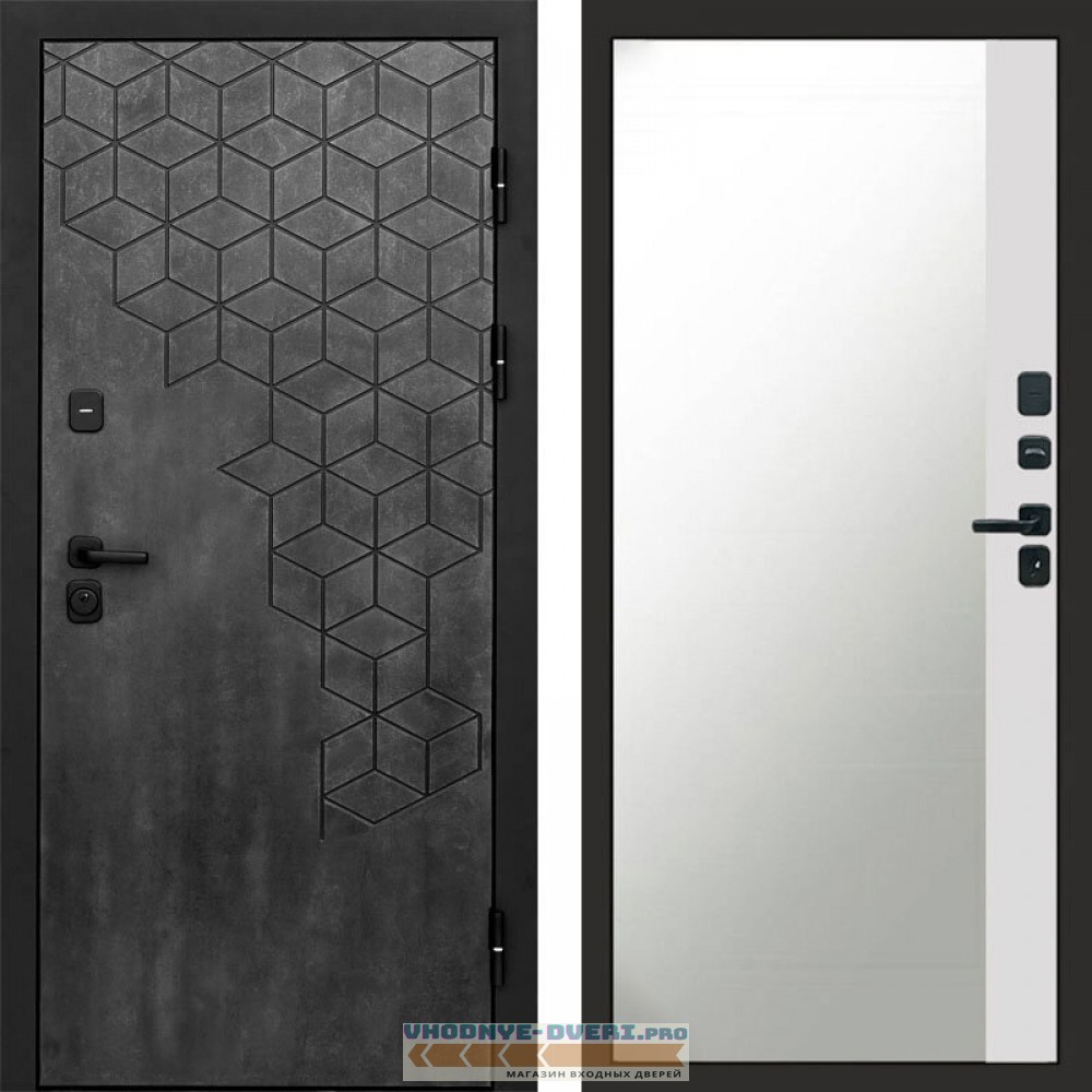 Входная дверь Спейс бетон Зеркало фацет белый софт