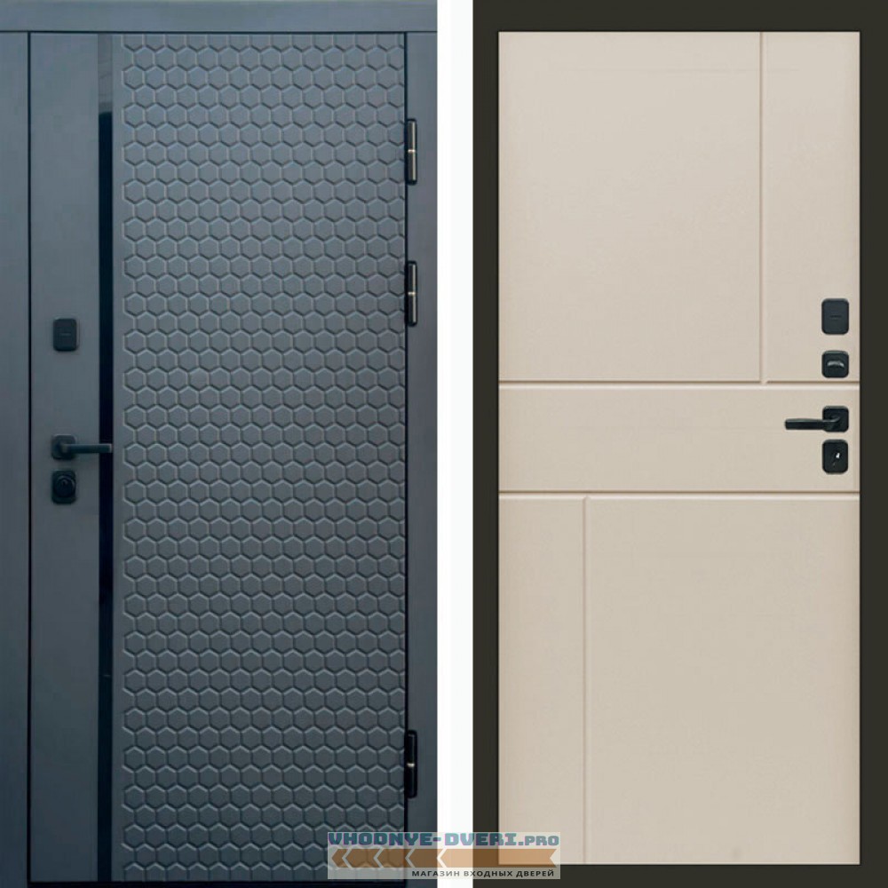 Входная дверь Simple графит Горизонт слоновая кость