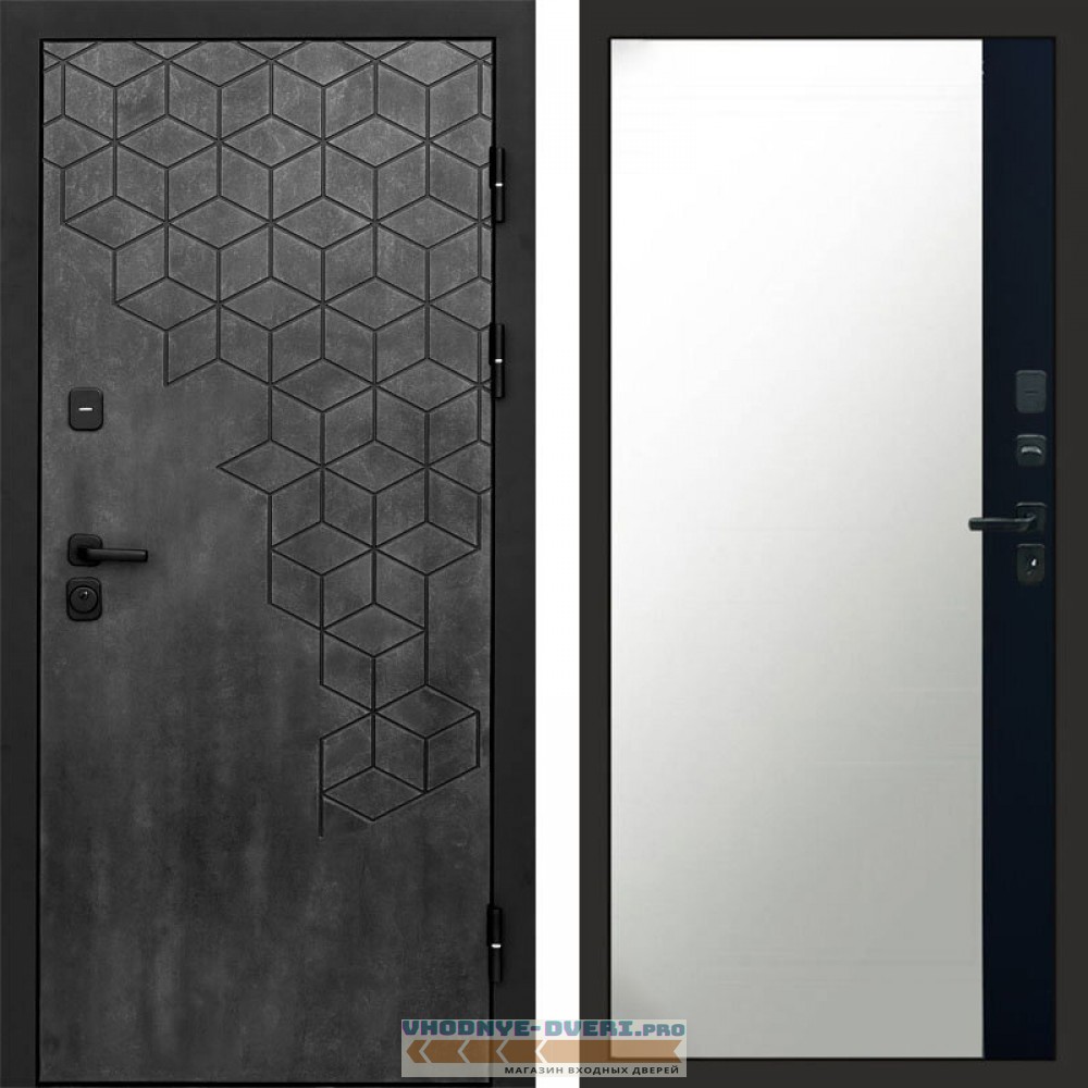 Входная дверь Спейс бетон Зеркало фацет черный кварц