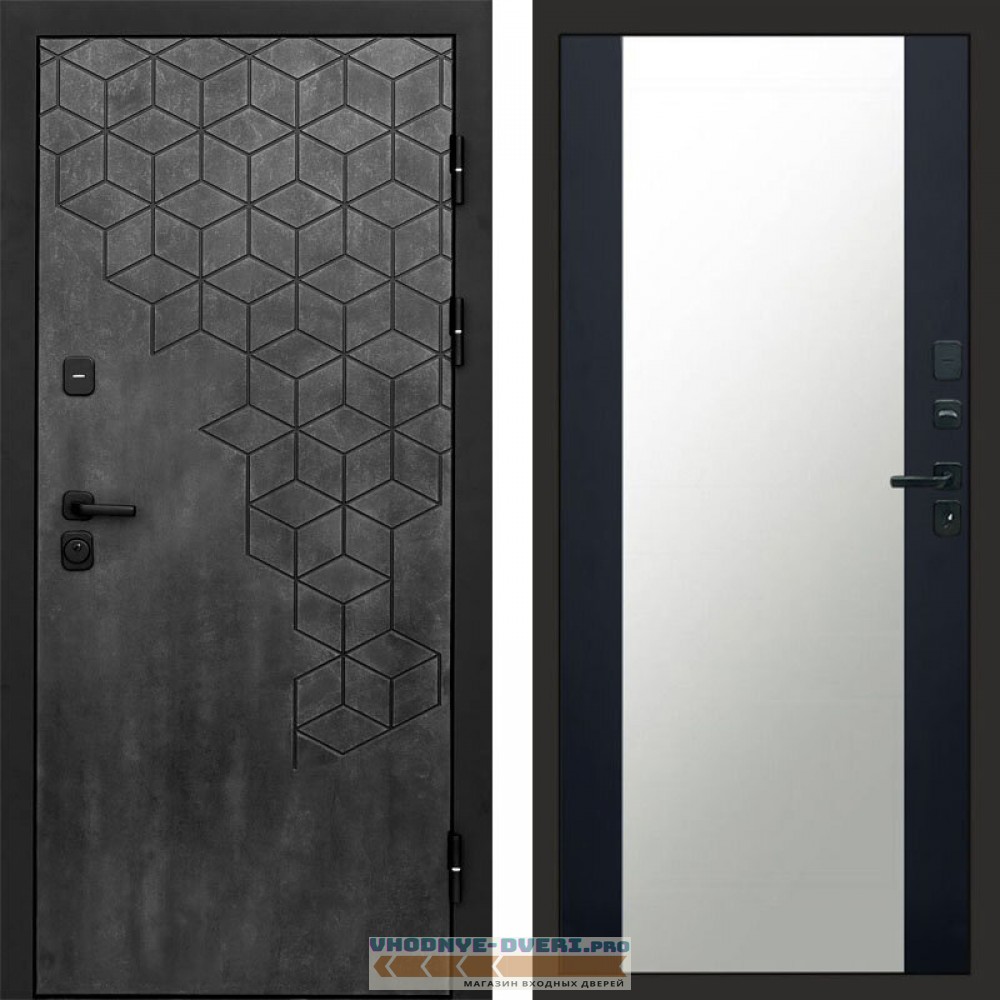Входная дверь Спейс бетон Зеркало черный кварц+тонировка