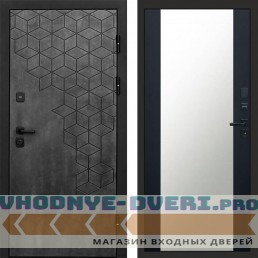 Входная дверь Спейс бетон Зеркало черный кварц+тонировка
