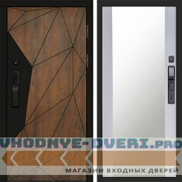 Входная дверь Геометрия смарт Зеркало белый софт