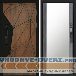 Входная дверь Геометрия смарт Зеркало бетон темный