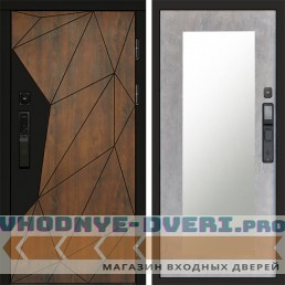 Входная дверь Геометрия смарт Зеркало триумф бетон светлый
