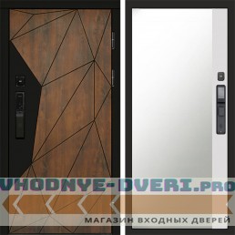 Входная дверь Геометрия смарт Зеркало фацет белый софт
