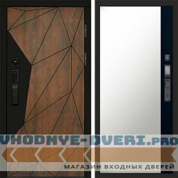 Входная дверь Геометрия смарт Зеркало фацет черный кварц