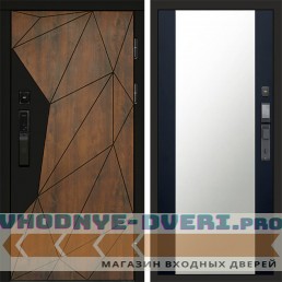Входная дверь Геометрия смарт Зеркало черный кварц+тонировка