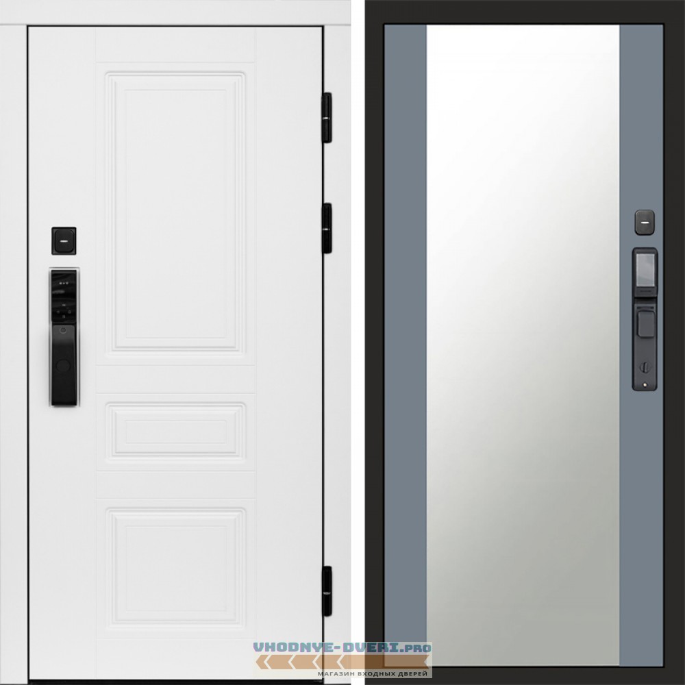 Входная дверь  Smart (Смарт) Орегон White  Зеркало 27 Grey Софт