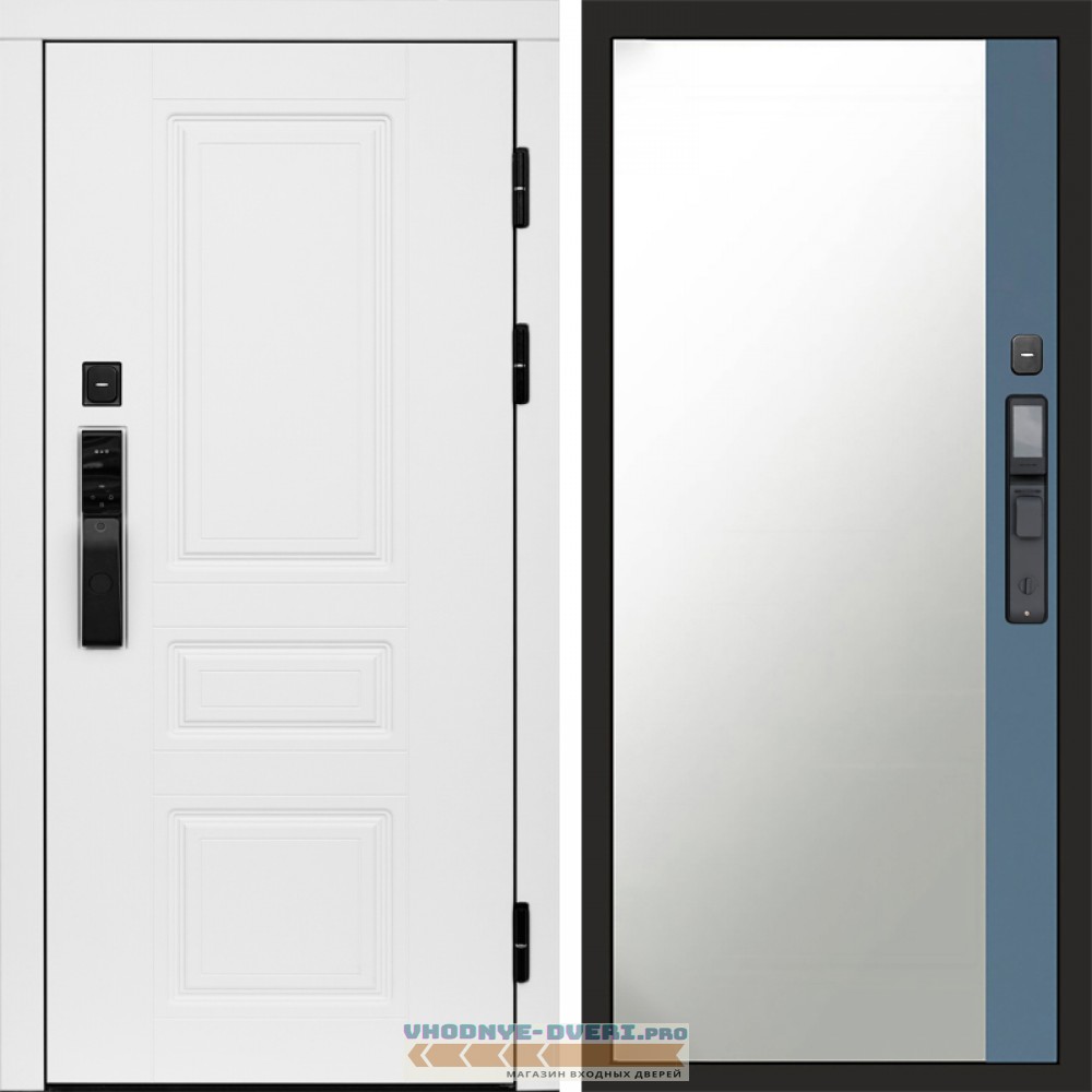 Входная дверь  Smart (Смарт) Орегон White  Зеркало фацет Grey софт