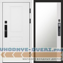 Входная дверь  Smart (Смарт) Орегон White  Зеркало фацет Белый софт