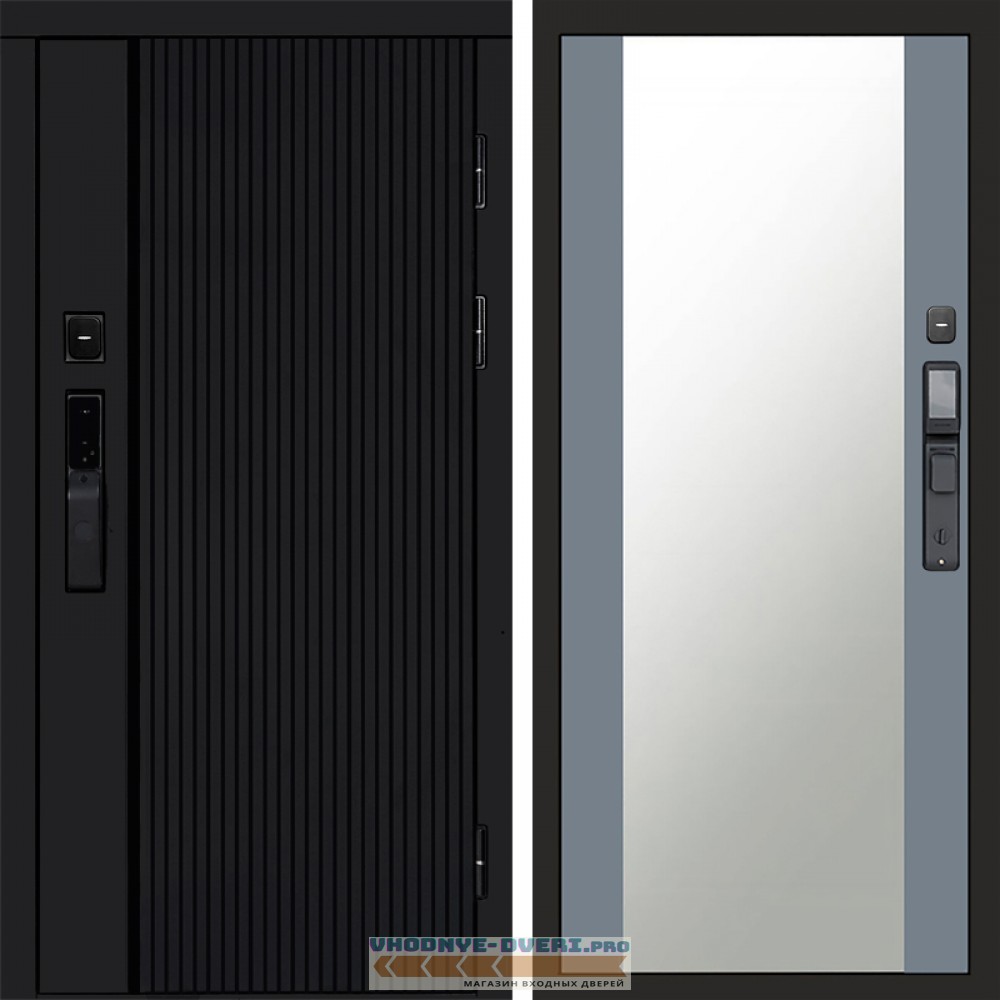 Входная дверь  Smart (Смарт) Твист Блэк (Black) Зеркало 27 Grey Софт