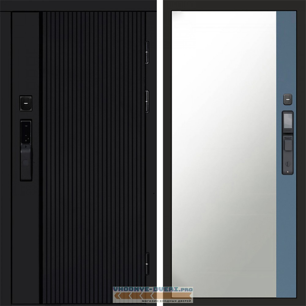 Входная дверь  Smart (Смарт) Урбан Блэк (Black) Зеркало фацет Grey софт
