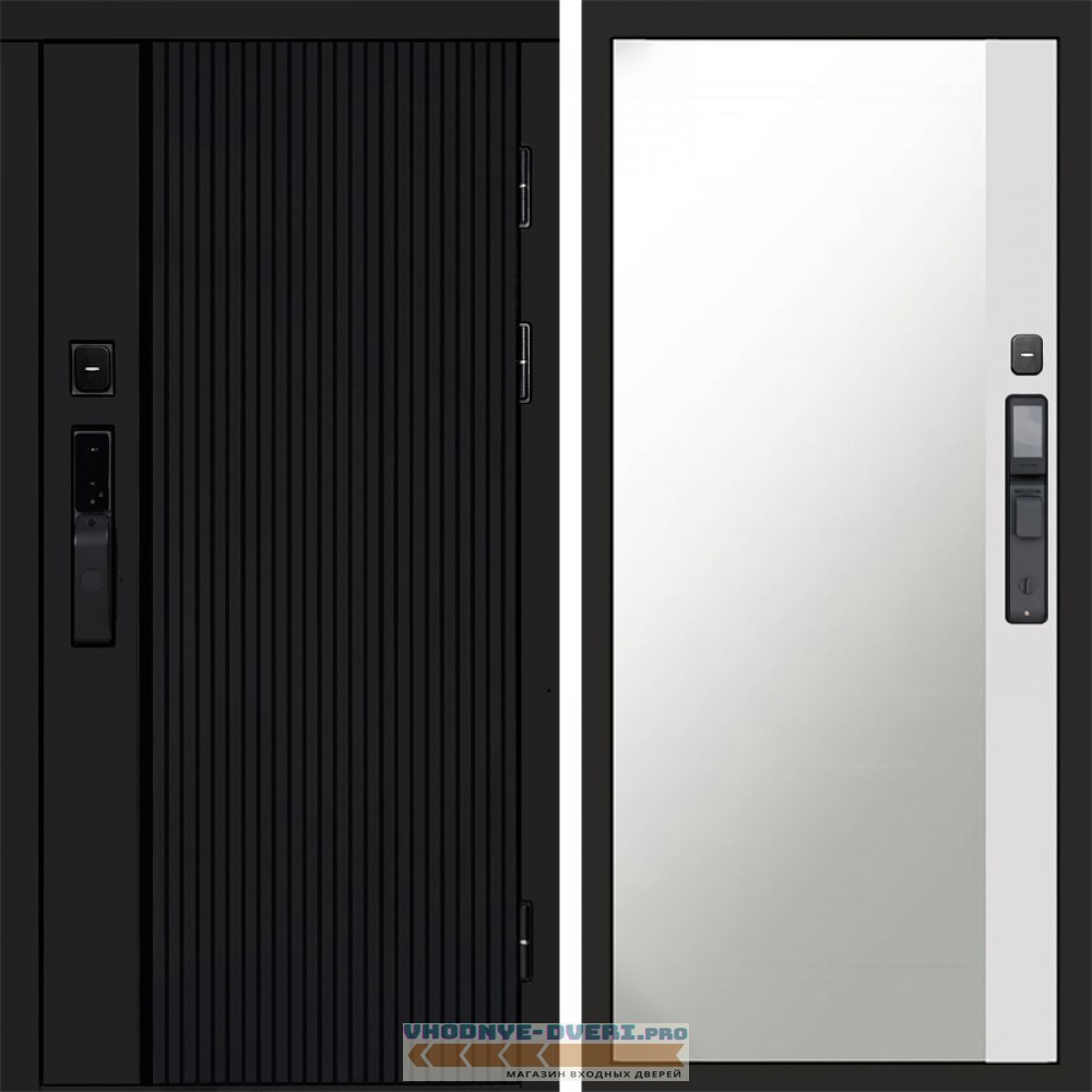 Входная дверь  Smart (Смарт) Твист Блэк (Black) Зеркало фацет Белый софт