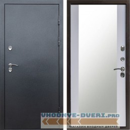 Входная дверь Termo Door Сибирь Антик серебро с терморазрывом Зеркало белый софт (наружная)