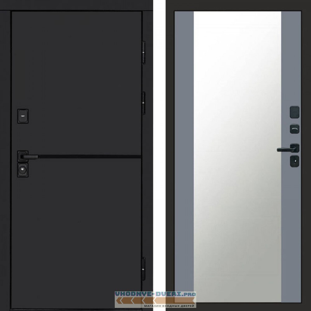 Входная дверь Тренд black Зеркало grey софт