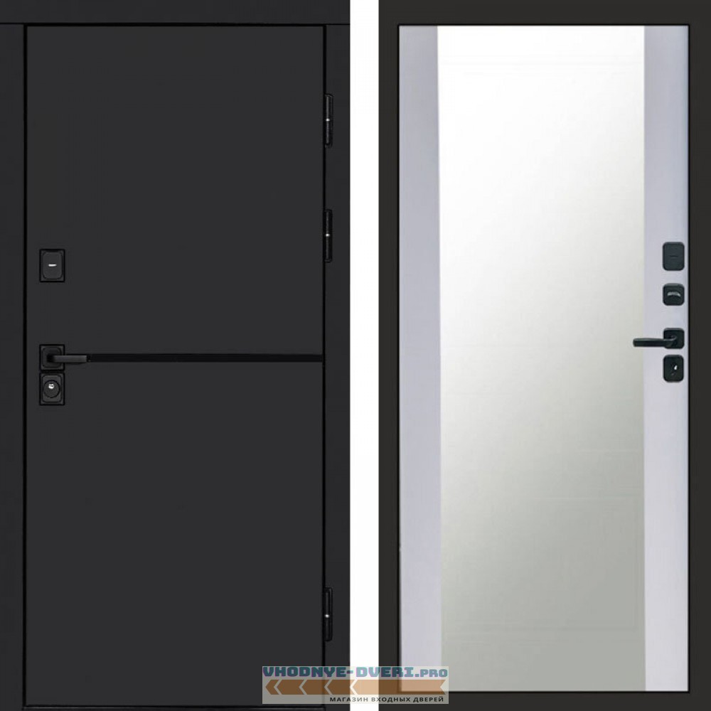 Входная дверь Тренд black Зеркало белый софт