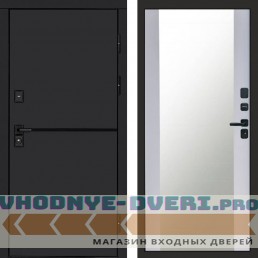 Входная дверь Тренд black Зеркало белый софт