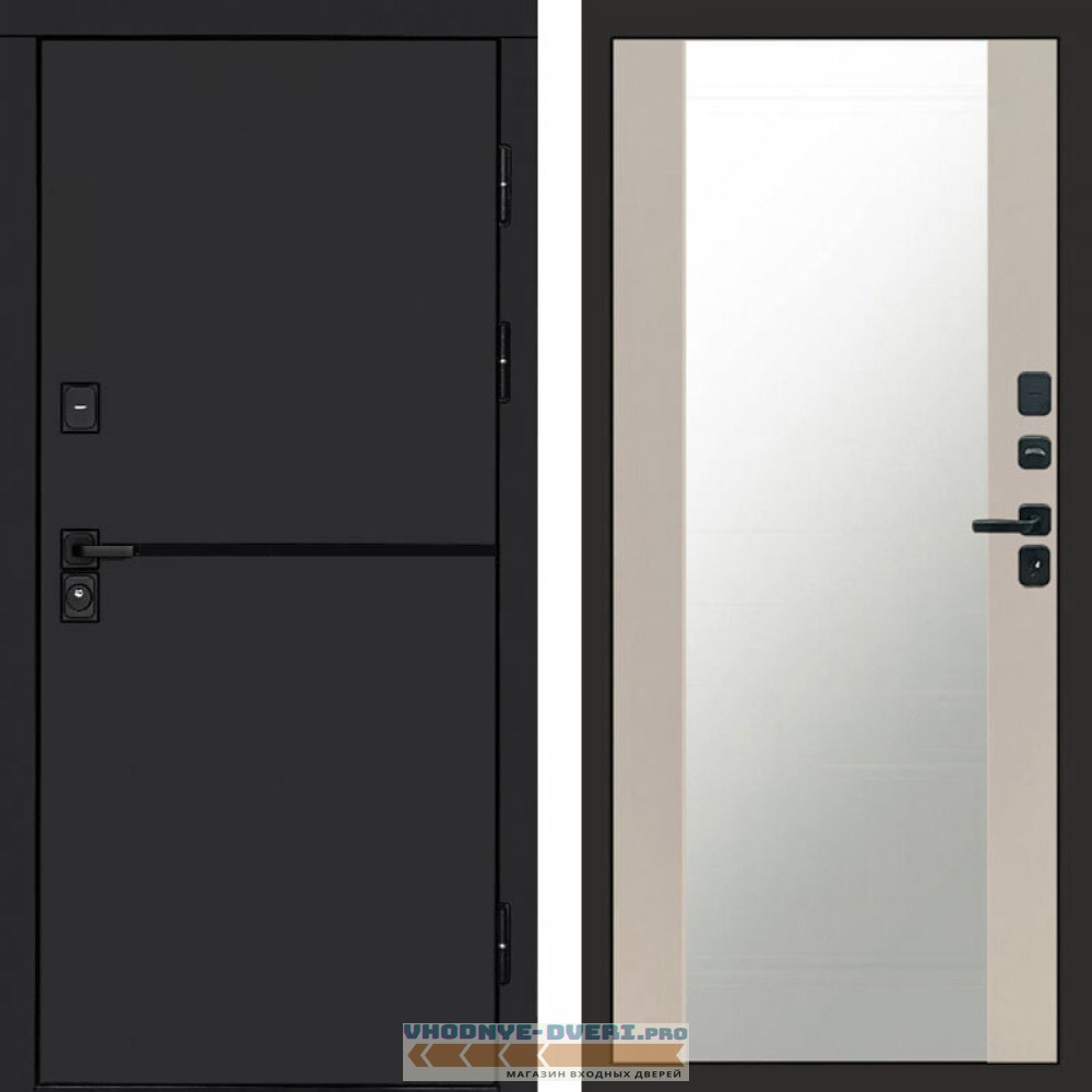Входная дверь Тренд black Зеркало слоновая кость