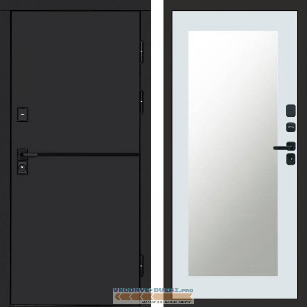 Входная дверь Тренд black Зеркало триумф белый софт