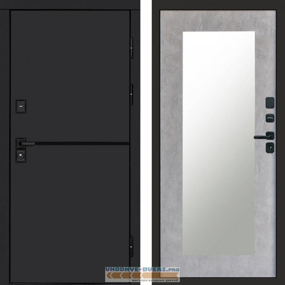 Входная дверь Тренд black Зеркало триумф бетон светлый